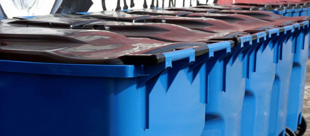 A row of recycling bins